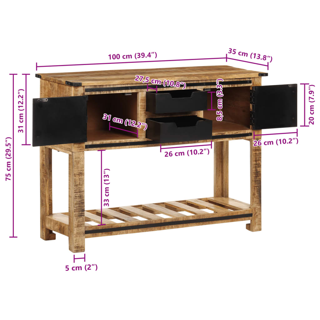 vidaXL Konsolentisch 100x35x75 cm Massivholz Mango