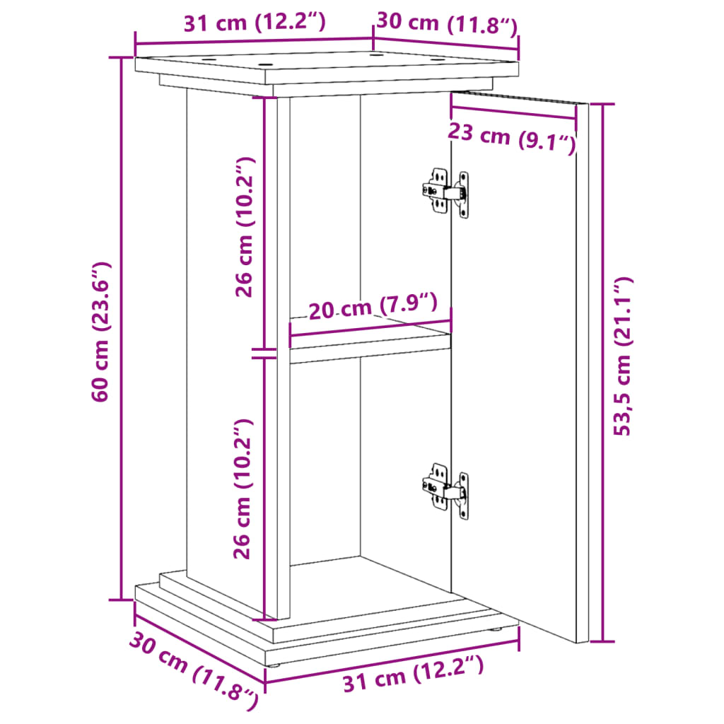 vidaXL Postament mit Stauraum Altholz-Optik 31x30x60 cm Holzwerkstoff