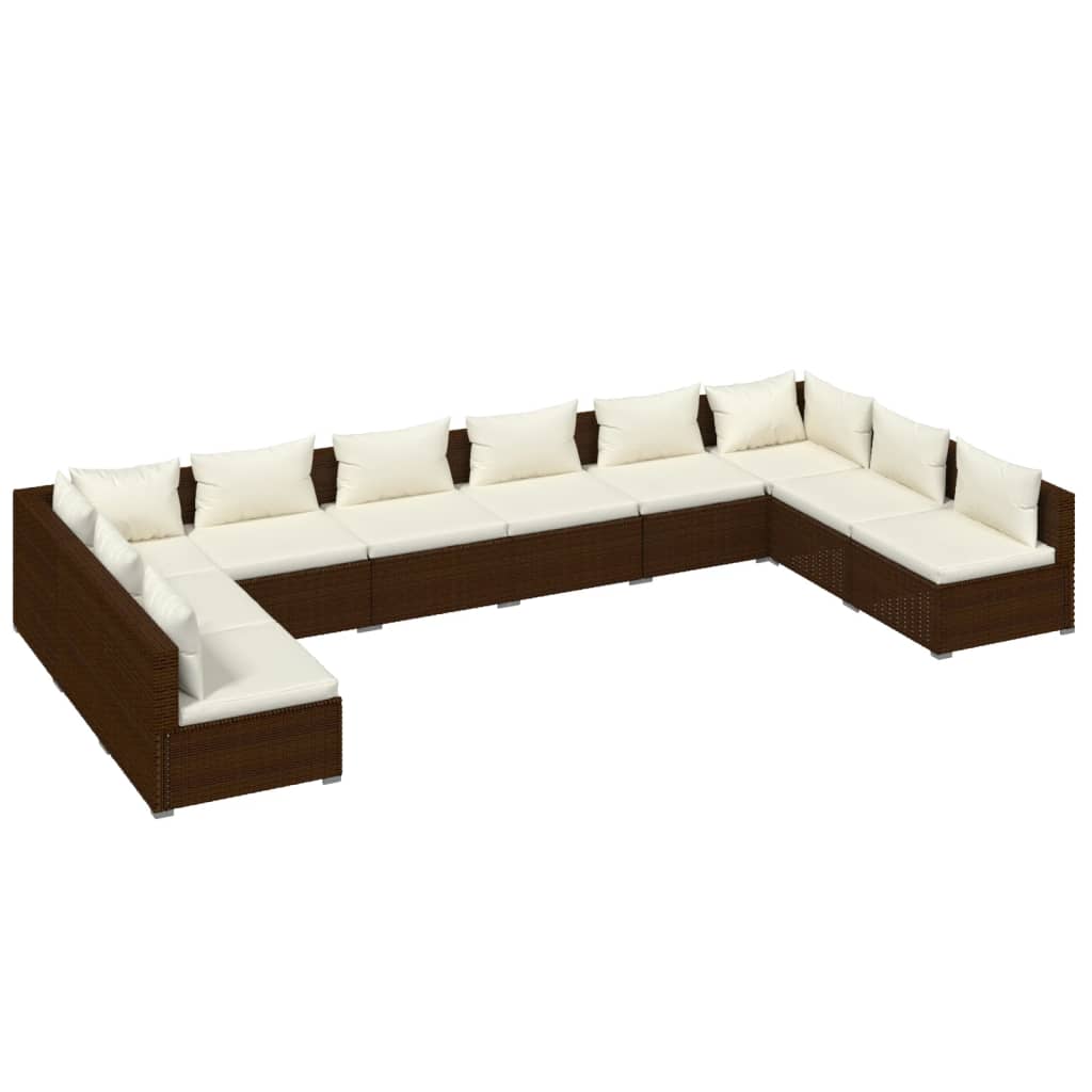 vidaXL 10-tlg. Garten-Lounge-Set mit Kissen Poly Rattan Braun