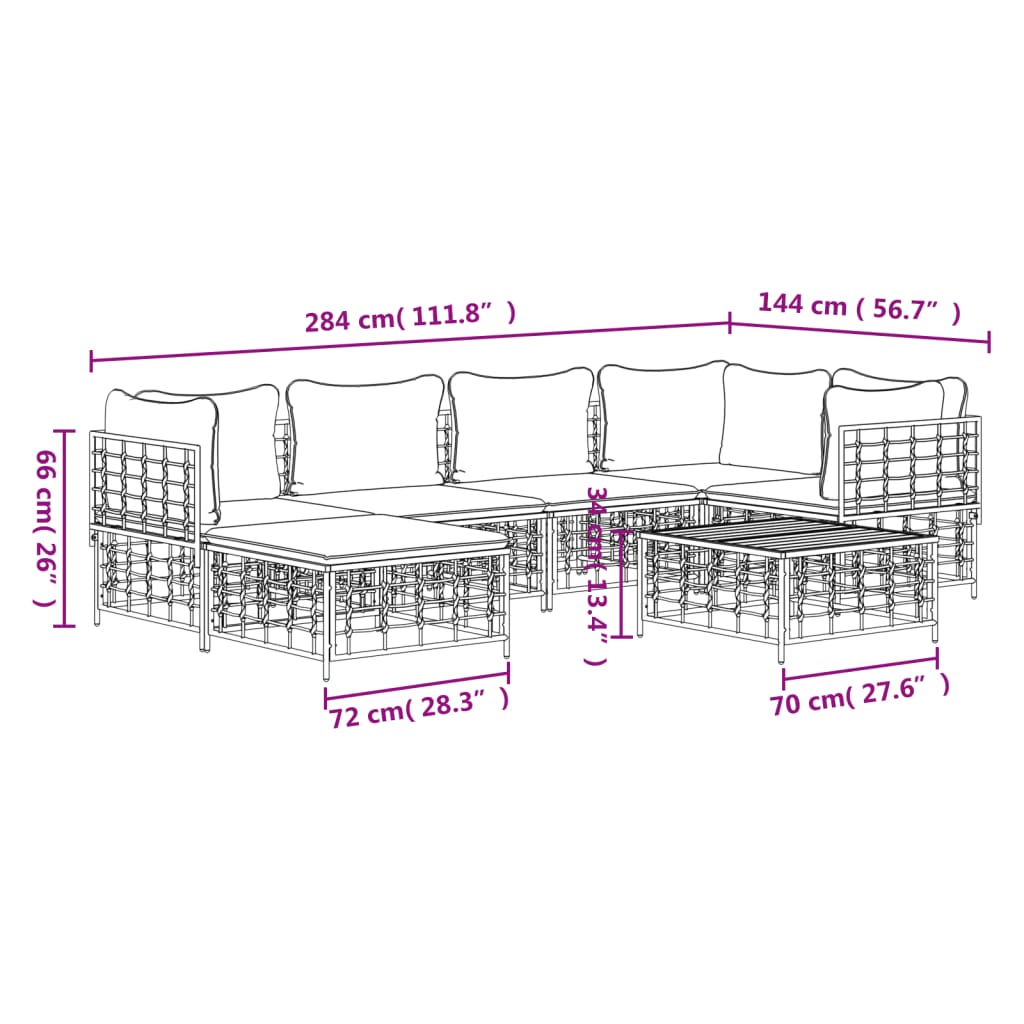 vidaXL 7-tlg. Garten-Lounge-Set mit Kissen Anthrazit Poly Rattan