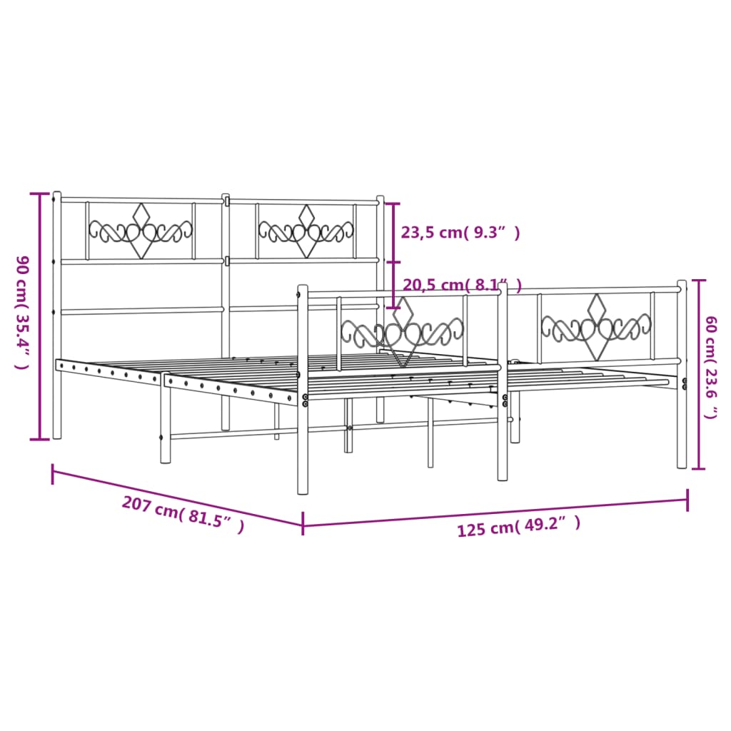 vidaXL Bettgestell mit Kopf- und Fußteil Metall Schwarz 120x200 cm