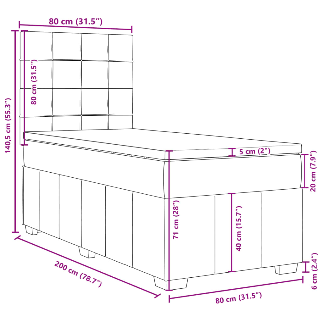 vidaXL Boxspringbett mit Matratze Schwarz 80x200 cm Stoff