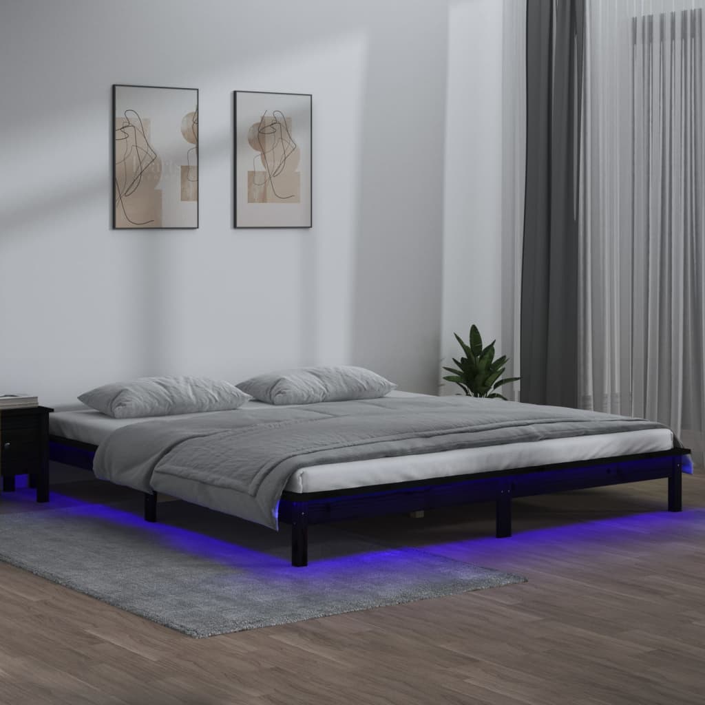 vidaXL Massivholzbett mit LEDs Schwarz 120x190 cm