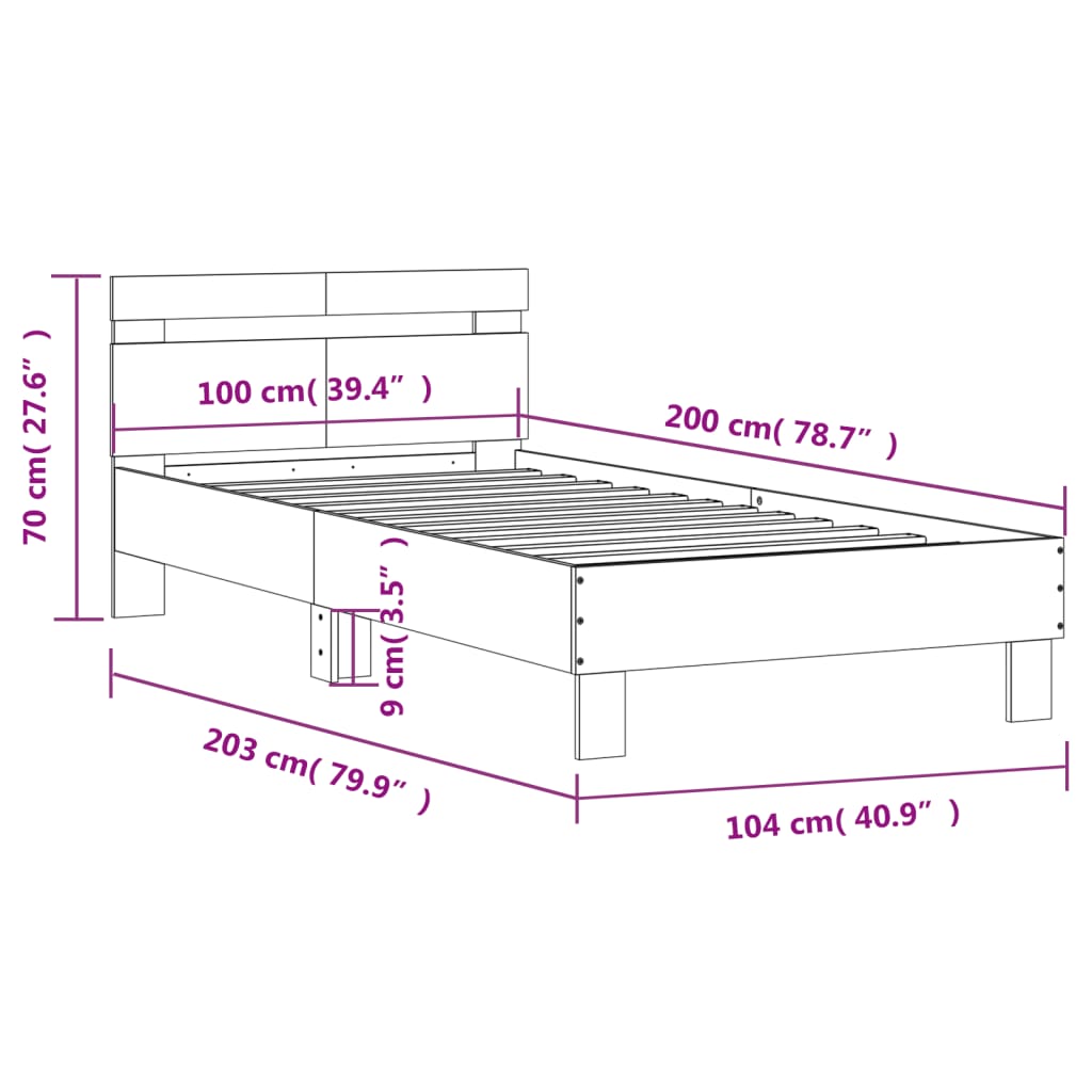 vidaXL Bettgestell mit Kopfteil Grau Sonoma 100x200 cm Holzwerkstoff