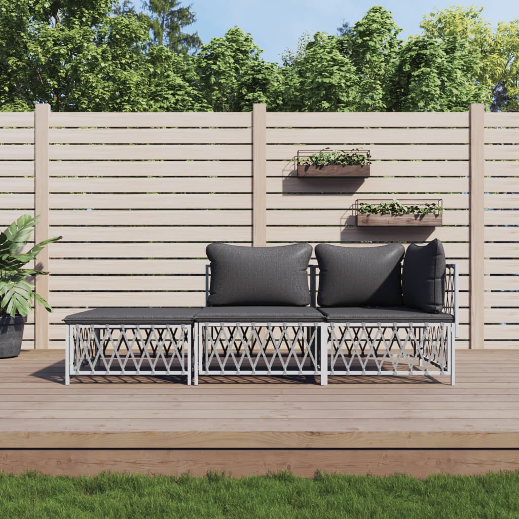 vidaXL 3-tlg. Garten-Lounge-Set mit Kissen Weiß Stahl