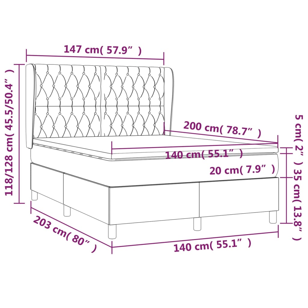 vidaXL Boxspringbett mit Matratze Dunkelbraun 140x200 cm Stoff