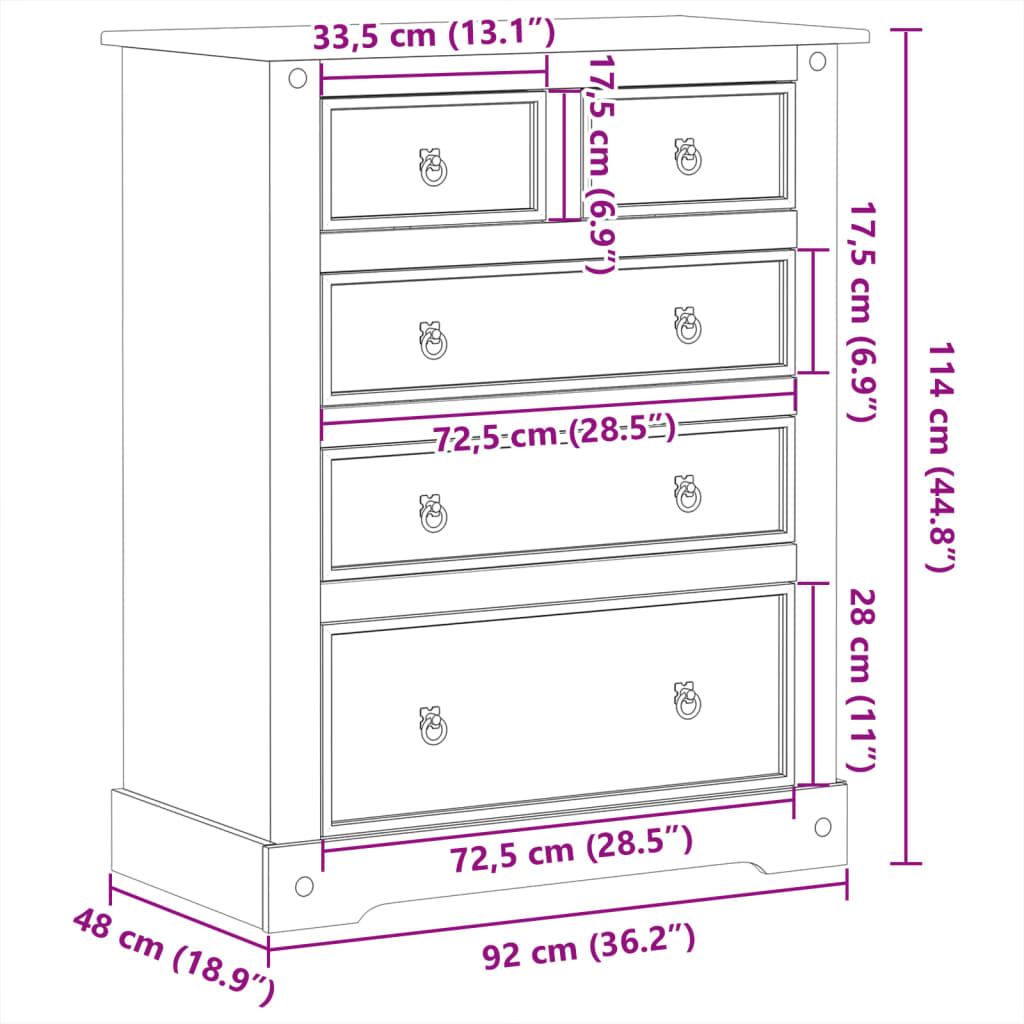 vidaXL Kommode Corona 92x48x114 cm Massivholz Kiefer