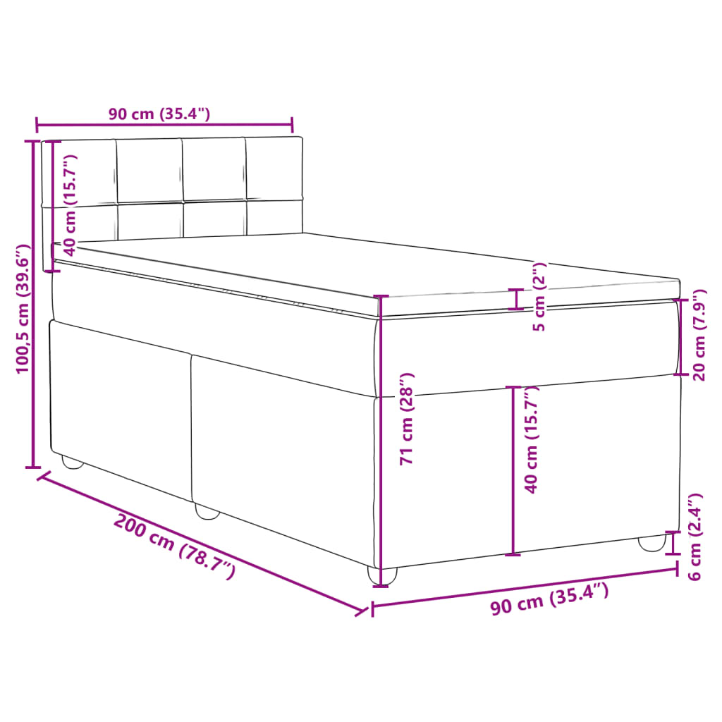 vidaXL Boxspringbett mit Matratze Hellgrau 90x200 cm Stoff