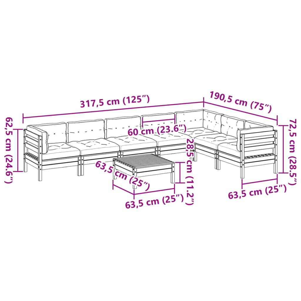 vidaXL 8-tlg. Garten-Sofagarnitur mit Kissen Wachsbraun Kiefernholz