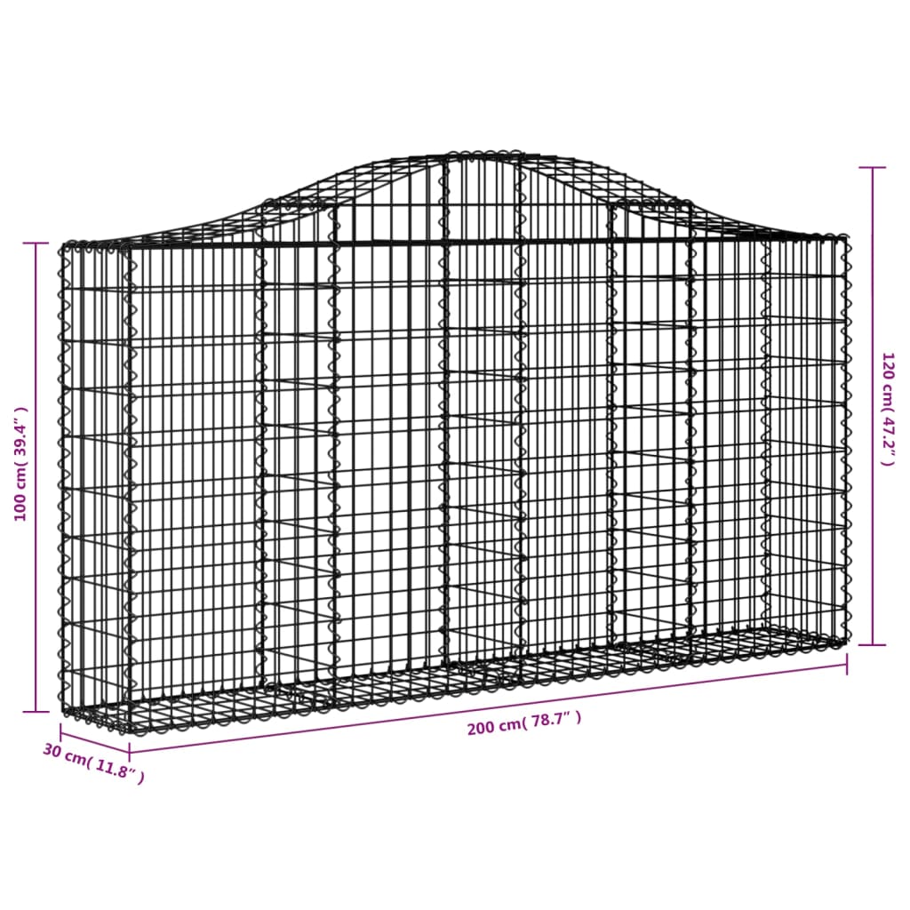 vidaXL Gabionen mit Hochbogen 7 Stk. 200x30x100/120cm Verzinktes Eisen