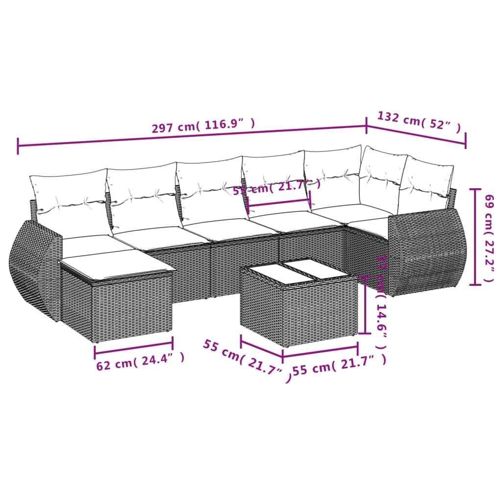 vidaXL 8-tlg. Garten-Sofagarnitur mit Kissen Beige Poly Rattan