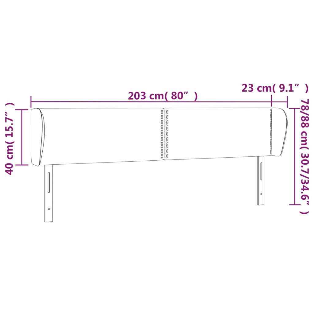 vidaXL Kopfteil mit Ohren Creme 203x23x78/88 cm Stoff