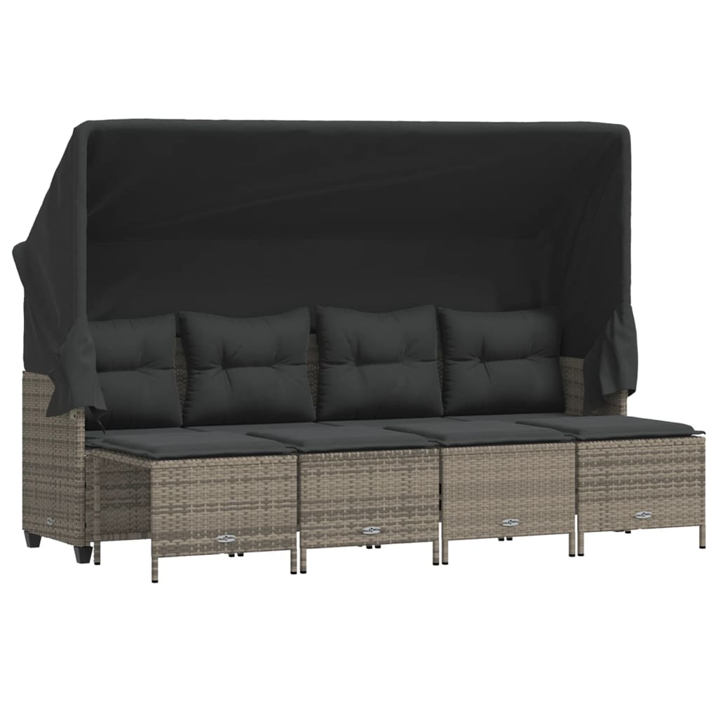 vidaXL 5-tlg. Garten-Sofagarnitur mit Kissen Grau Poly Rattan