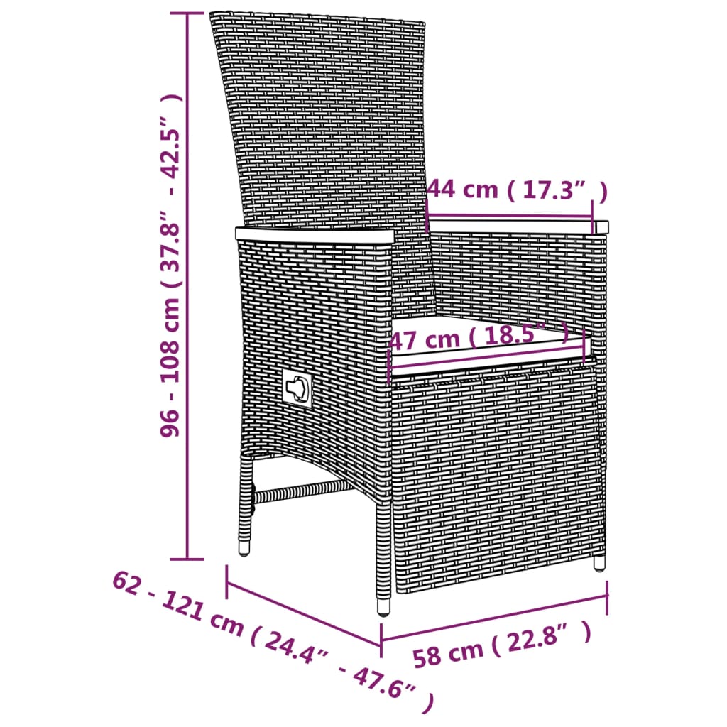 vidaXL 3-tlg. Garten-Essgruppe mit Kissen Grau Poly Rattan