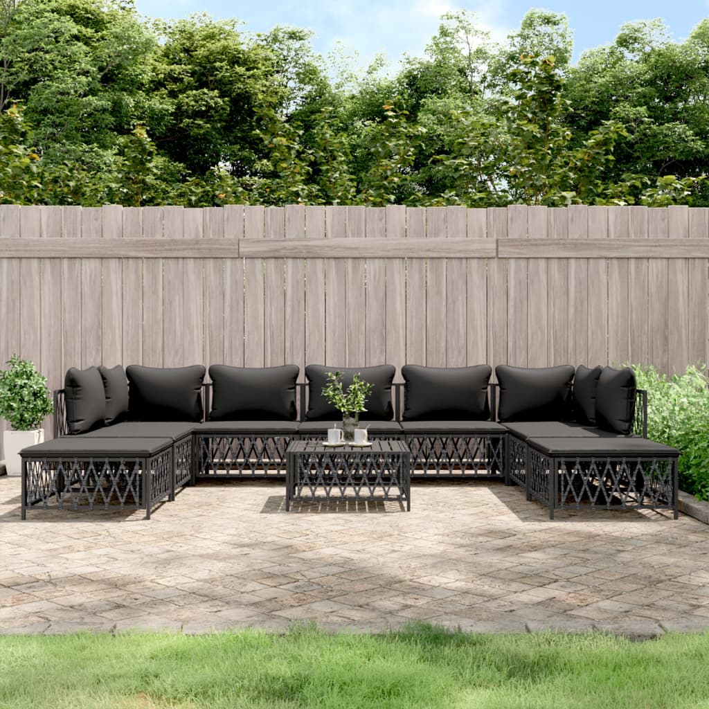 vidaXL 10-tlg. Garten-Lounge-Set mit Kissen Anthrazit Stahl