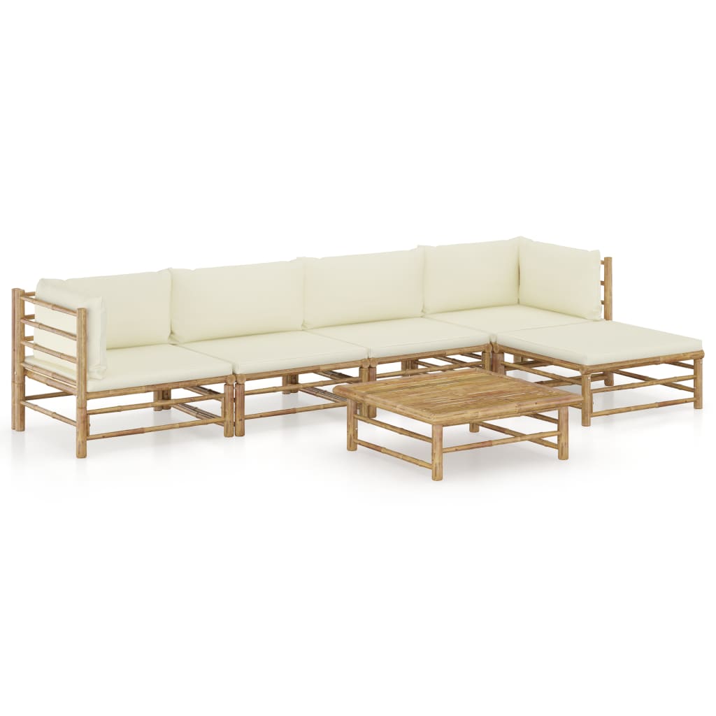 vidaXL 6-tlg. Garten-Lounge-Set mit Cremeweißen Kissen Bambus