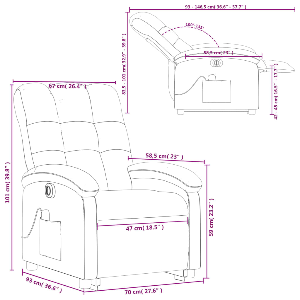 vidaXL Elektrischer Massagesessel mit Aufstehhilfe Taupe Stoff