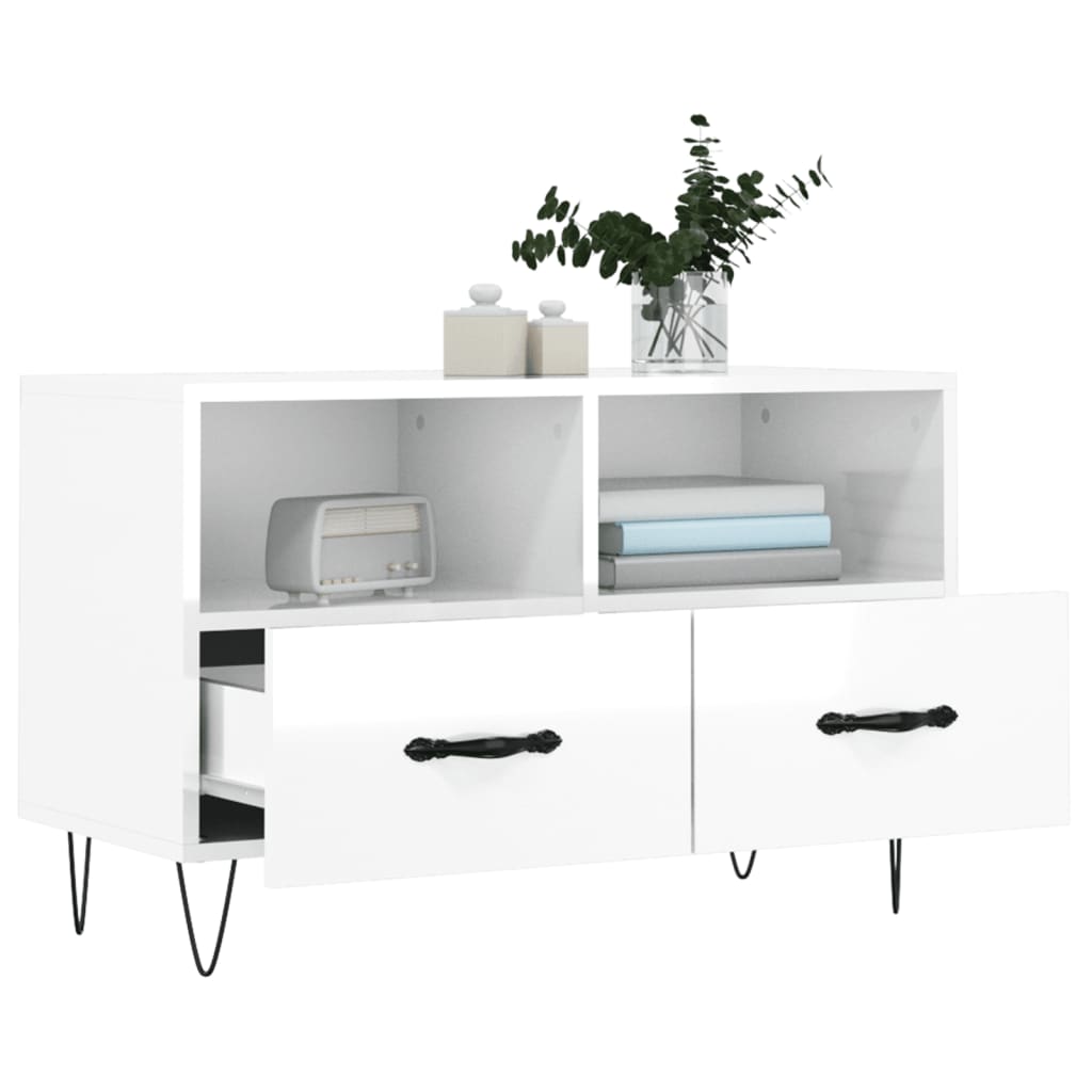 vidaXL TV-Schrank Hochglanz-Weiß 80x36x50 cm Holzwerkstoff