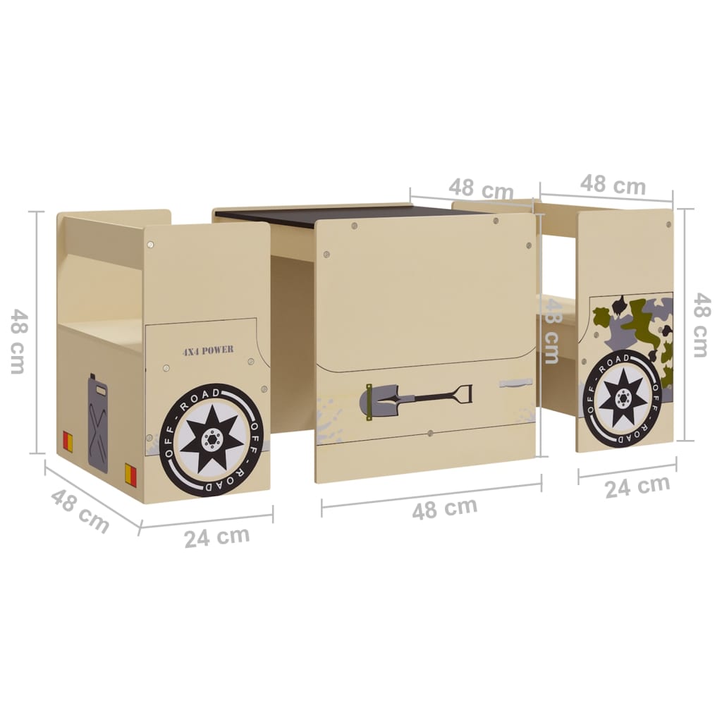 vidaXL 3-tlg. Kindertisch und Stuhl Set Geländewagen-Design MDF