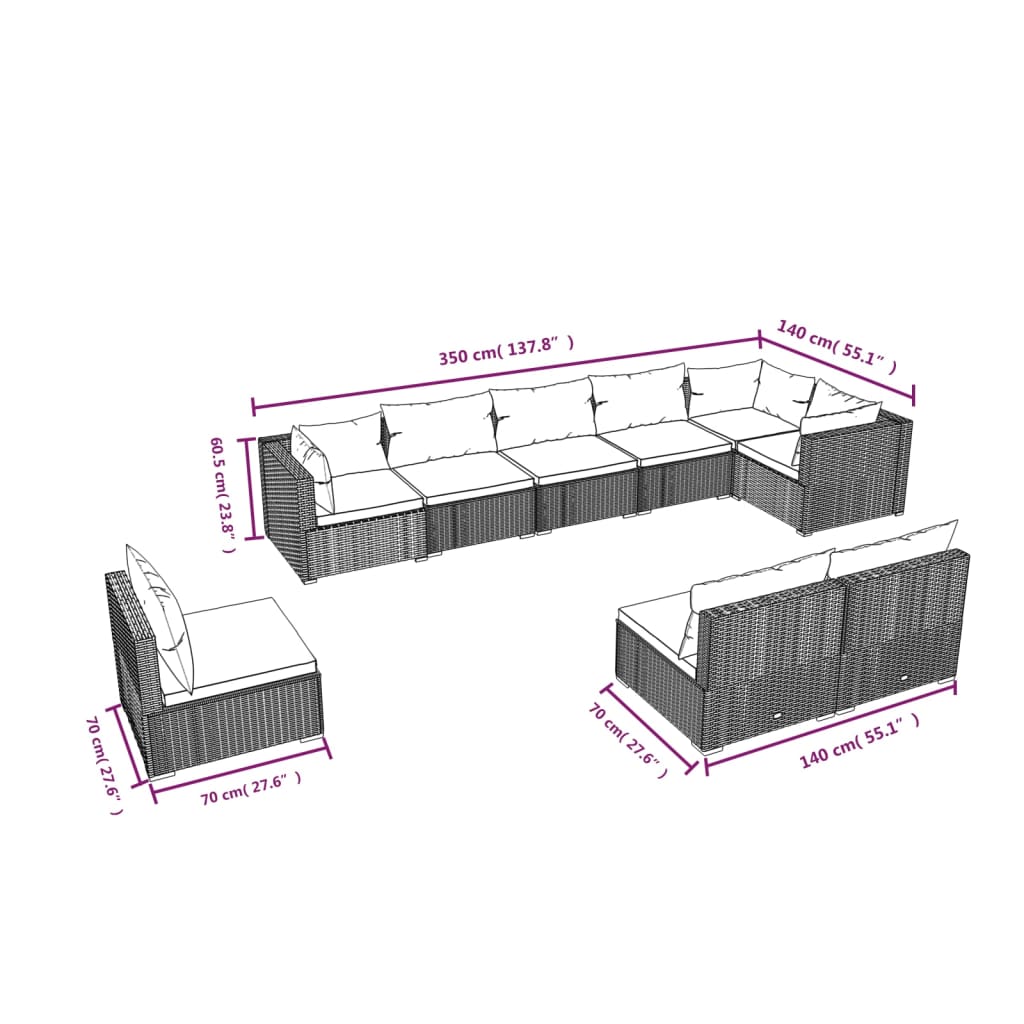 vidaXL 9-tlg. Garten-Lounge-Set mit Kissen Poly Rattan Schwarz