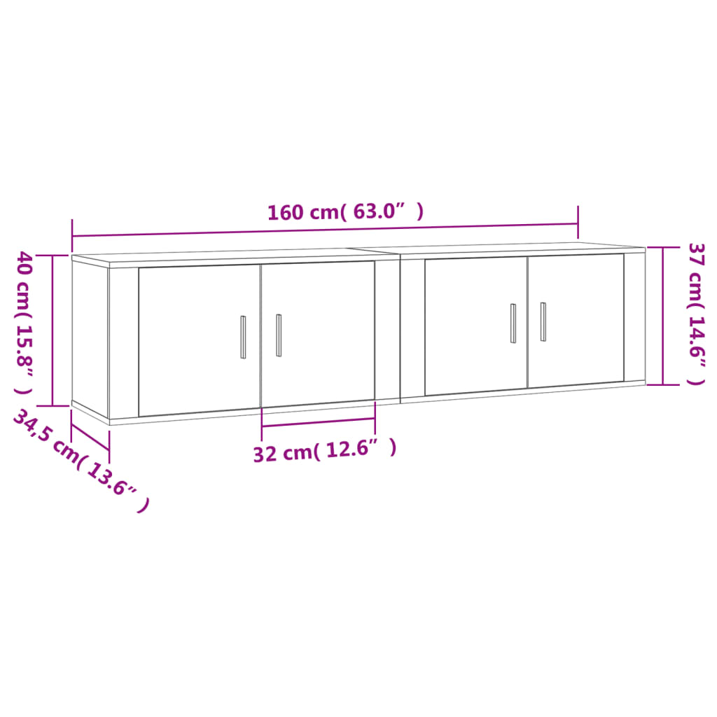 vidaXL TV-Wandschränke 2 Stk. Braun Eichen-Optik 80x34,5x40 cm