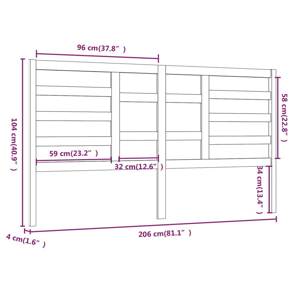 vidaXL Kopfteil 206x4x104 cm Massivholz Kiefer