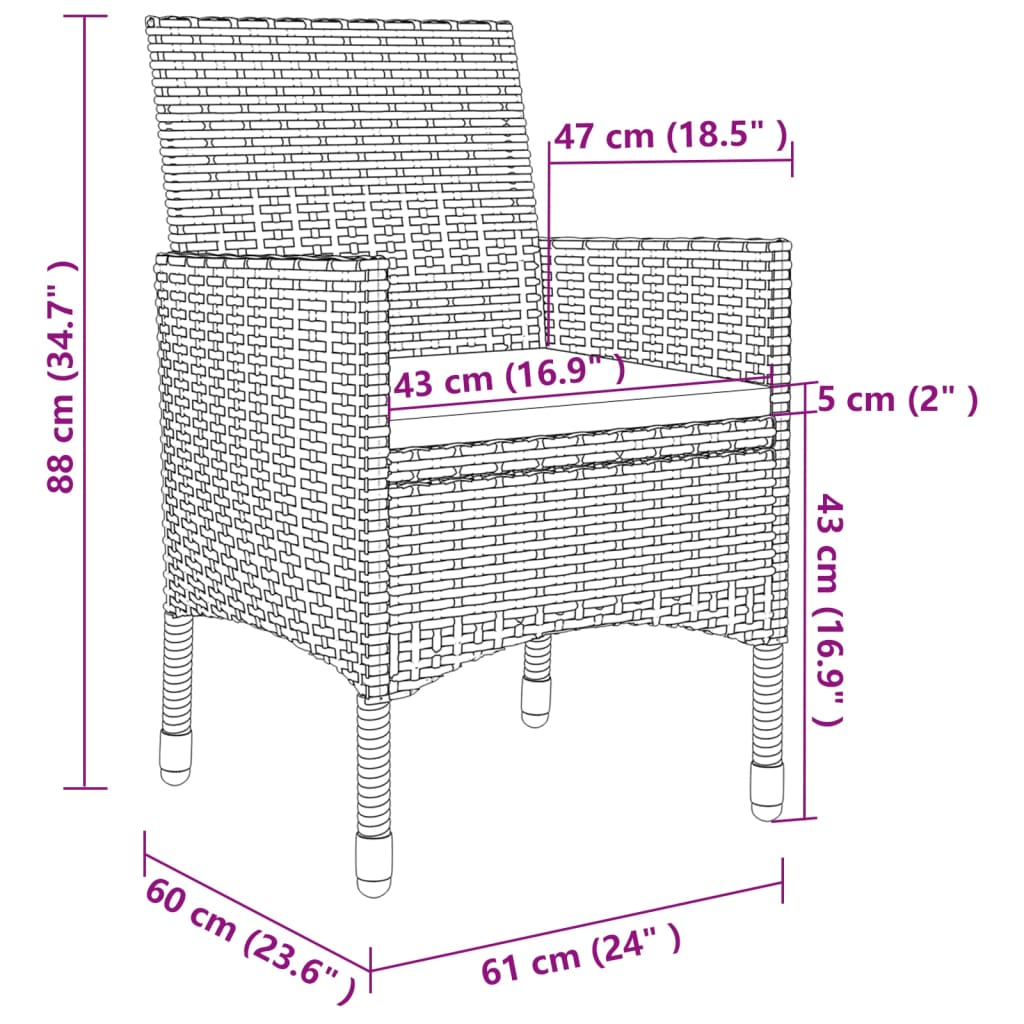 vidaXL 7-tlg. Garten-Essgruppe mit Auflagen Poly Rattan und Glas