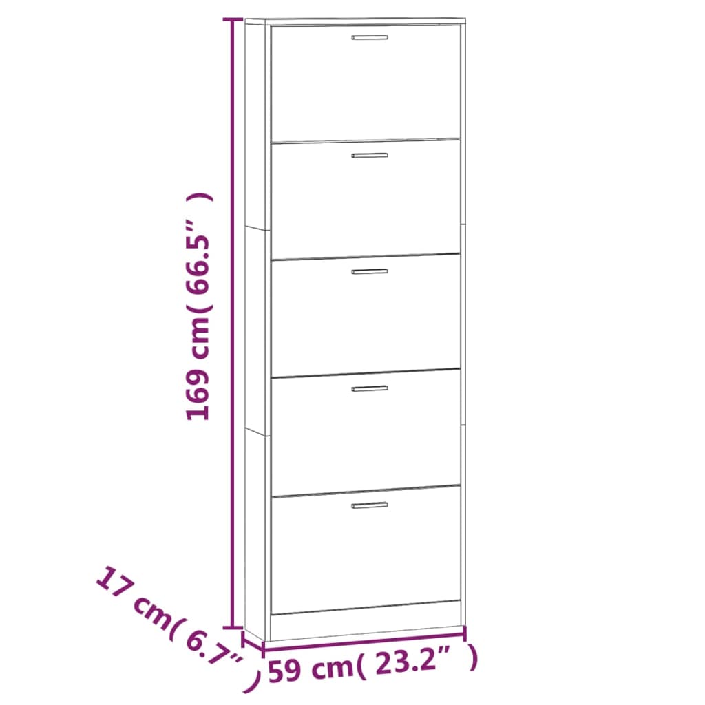 vidaXL Schuhschrank Hochglanz-Weiß 59x17x169 cm Holzwerkstoff