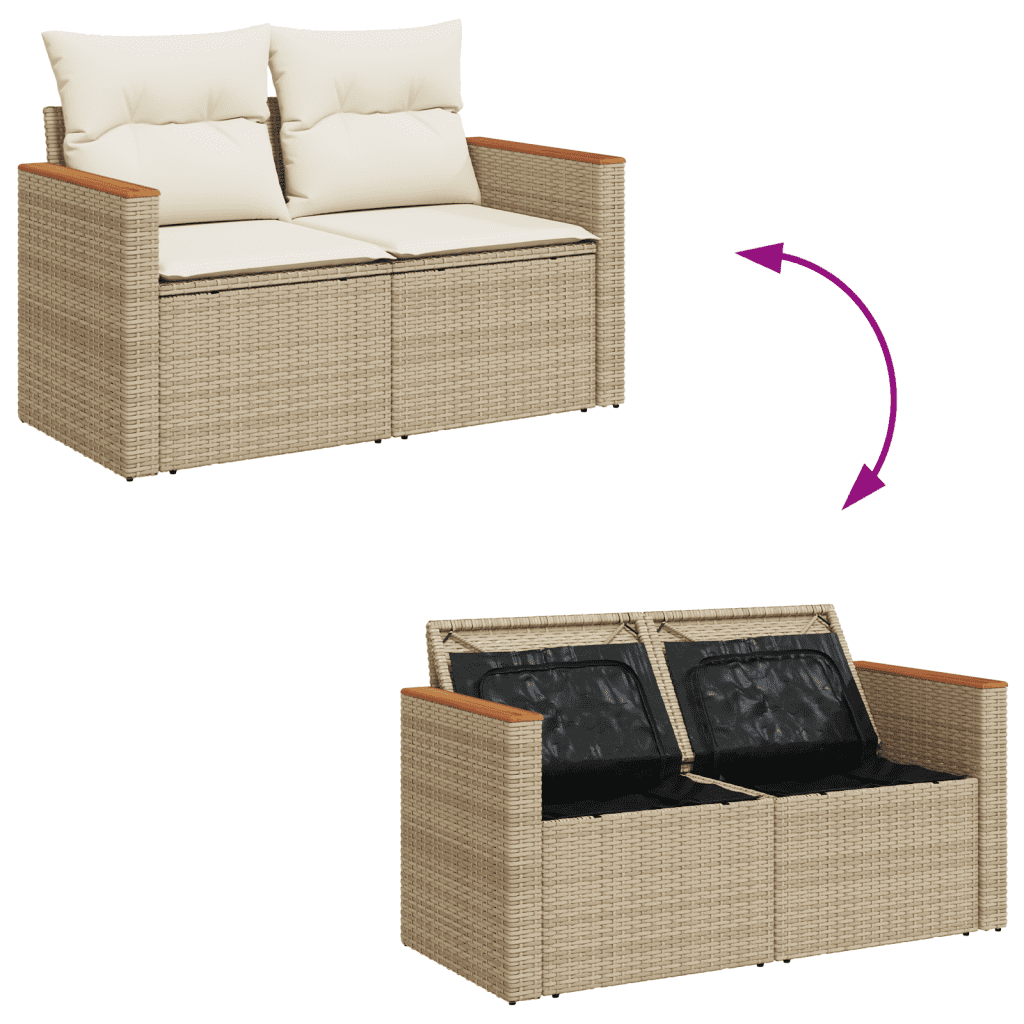 vidaXL 5-tlg. Garten-Sofagarnitur mit Kissen Beige Poly Rattan