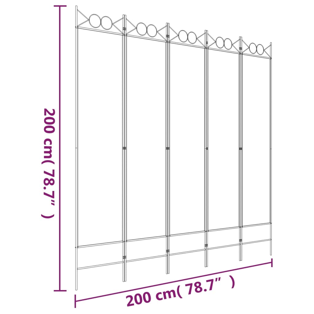 vidaXL 5-tlg. Paravent Schwarz 200x200 cm Stoff