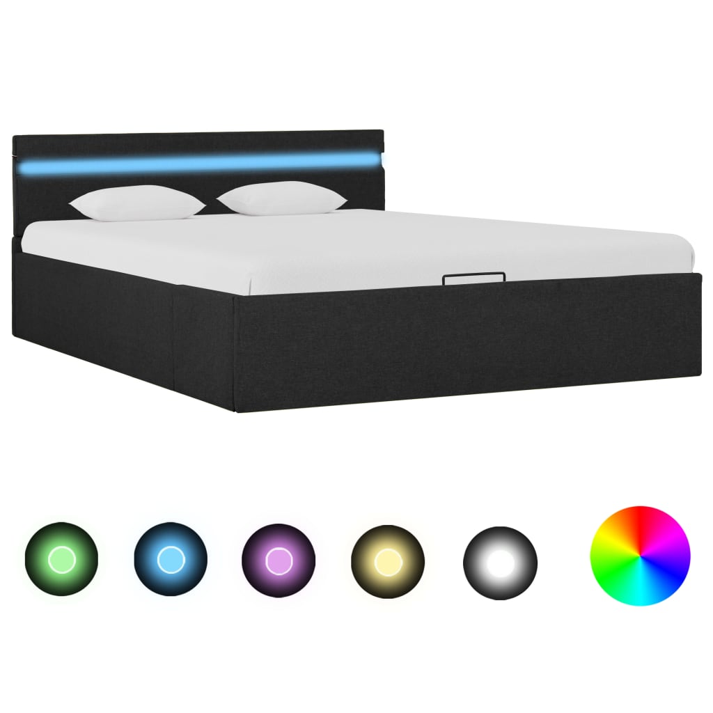 vidaXL Bett mit Bettkasten Hydraulisch LED Dunkelgrau Stoff 140x200 cm