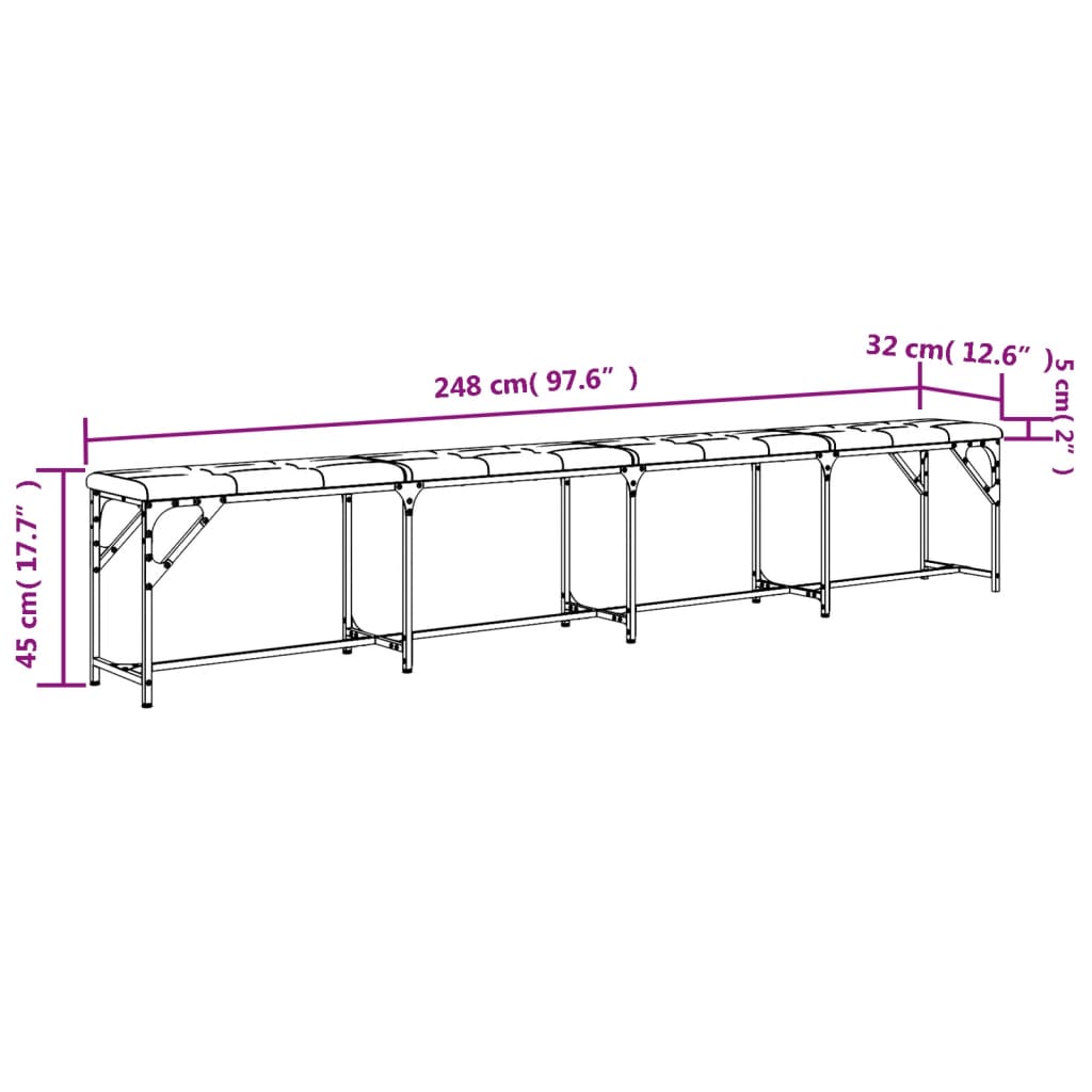 vidaXL Essbank Dunkelgrau 248x32x45 cm Stahl und Stoff