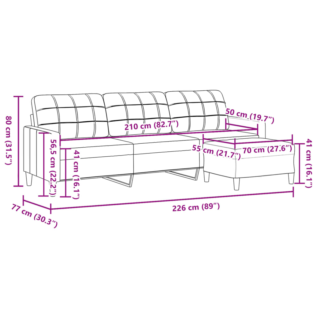 vidaXL 3-Sitzer-Sofa mit Hocker Dunkelgrau 210 cm Stoff