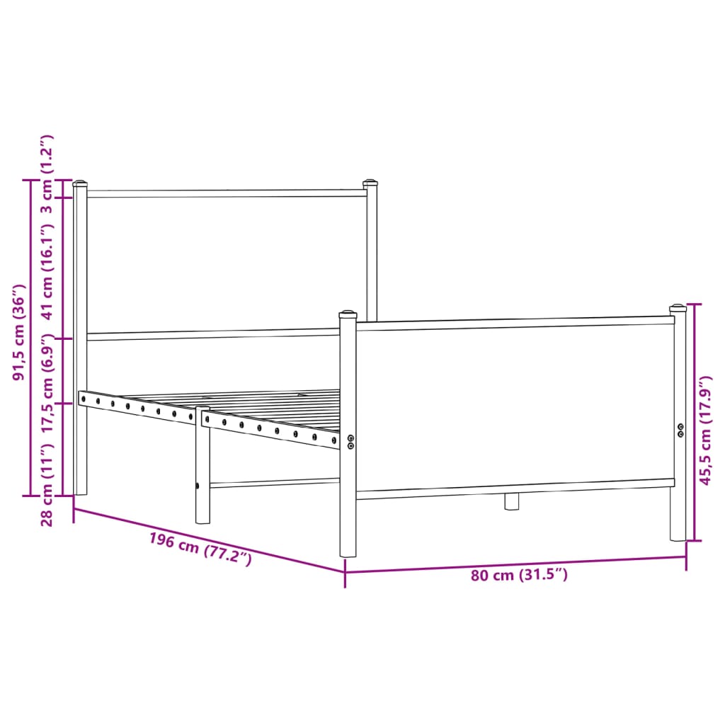 vidaXL Metallbett ohne Matratze Räuchereiche 75x190 cm