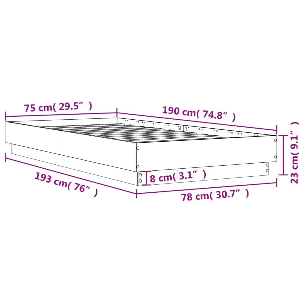 vidaXL Bettgestell ohne Matratze Räuchereiche 75x190 cm Holzwerkstoff