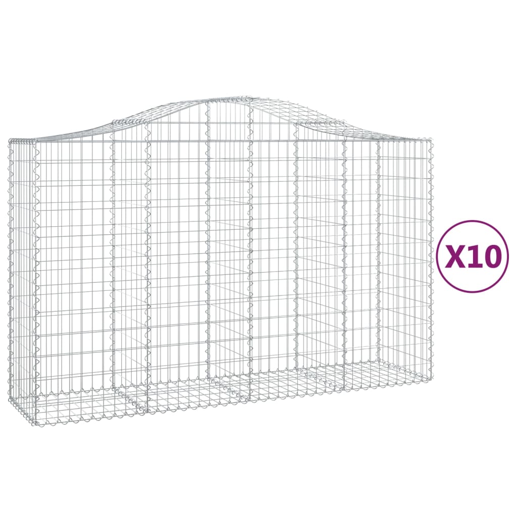 vidaXL Gabionen mit Hochbogen 10Stk. 200x50x120/140cm Verzinktes Eisen