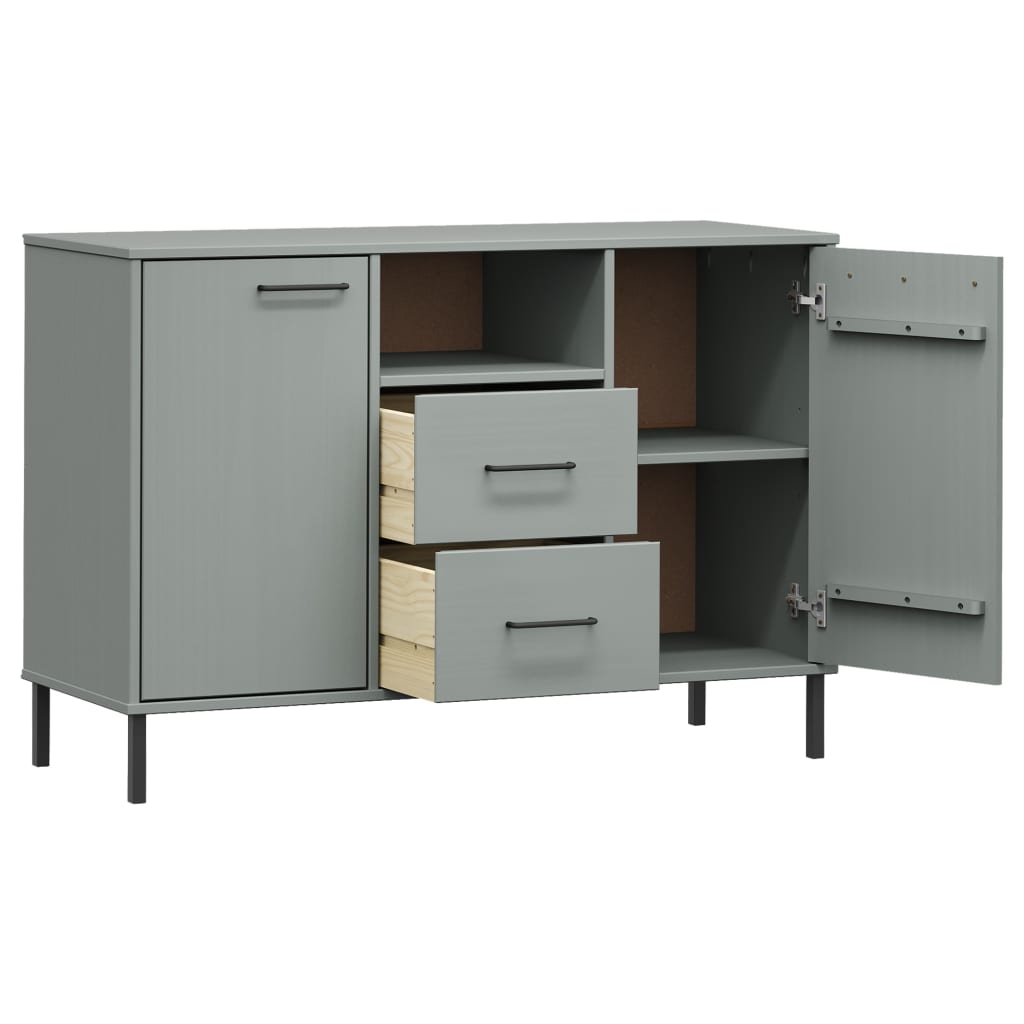 vidaXL Sideboard OSLO mit Metallbeinen Grau 113x40x77 cm Massivholz