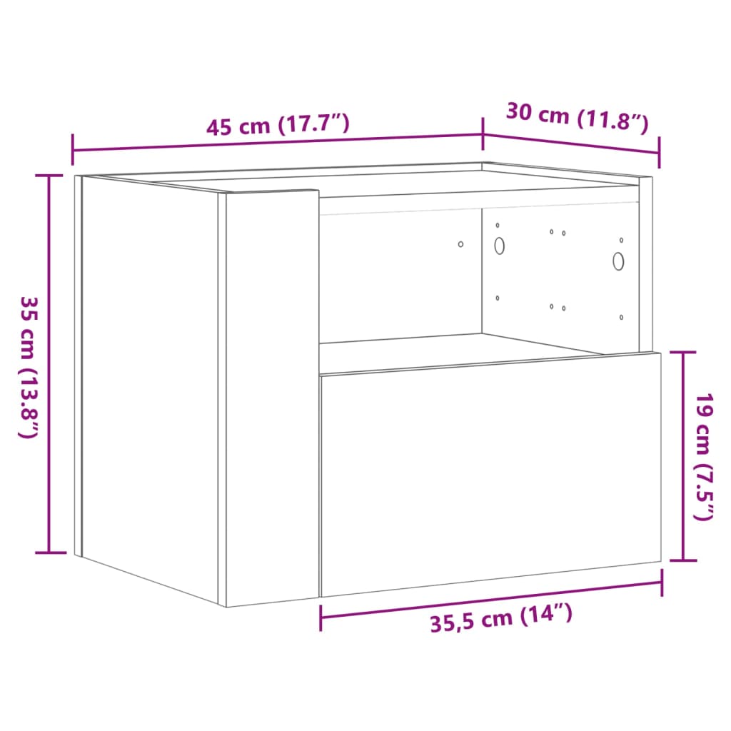 vidaXL Wand-Nachttische 2 Stk. Braun Eichen-Optik 45x30x35 cm