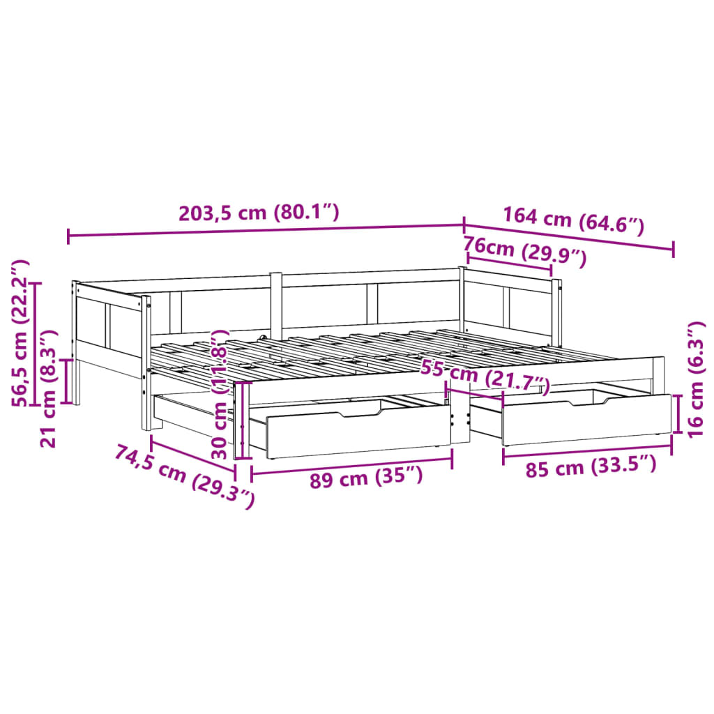 vidaXL Tagesbett Ausziehbar mit Schubladen ohne Matratze 80x200 cm