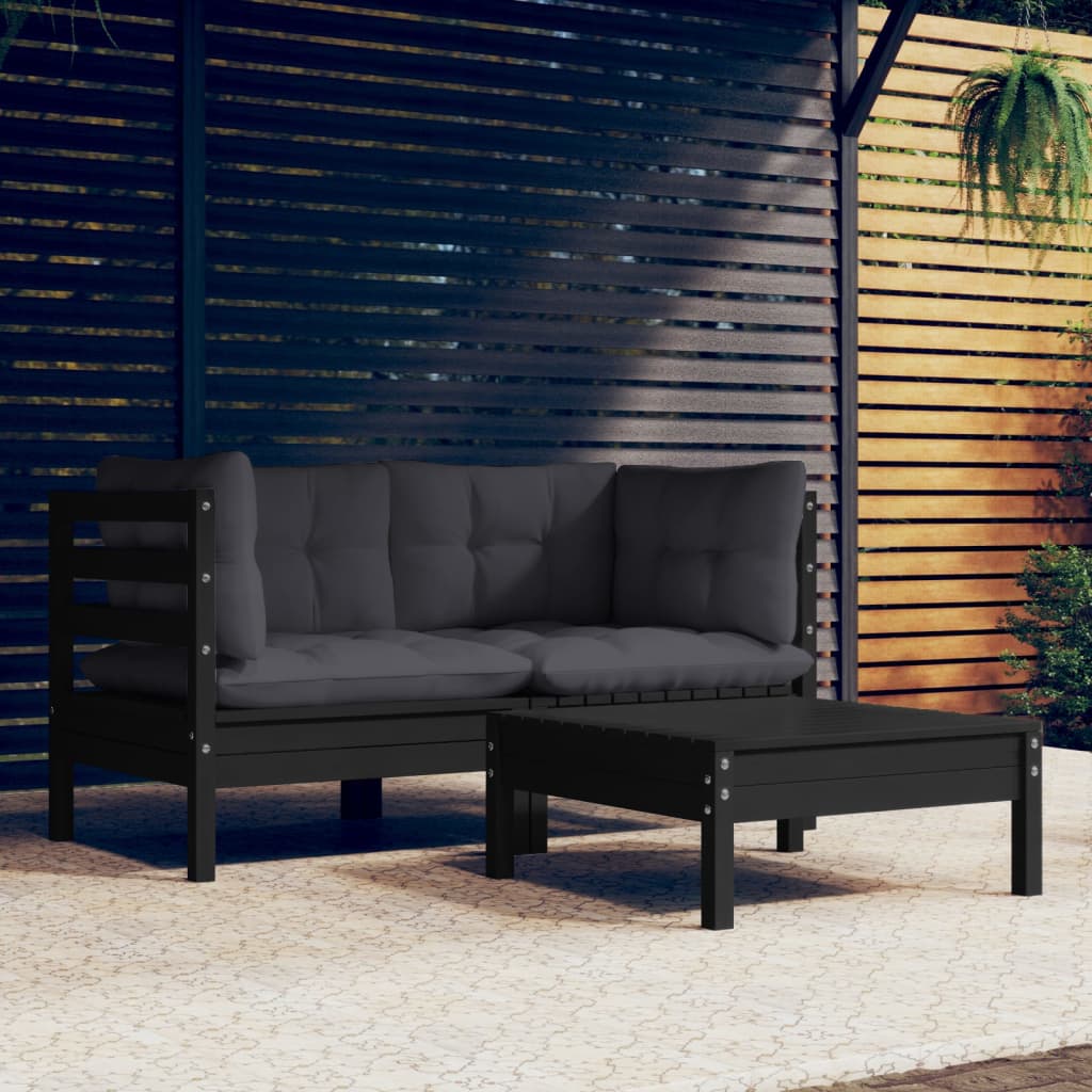 vidaXL 3-tlg. Garten-Lounge-Set mit Anthrazit Kissen Kiefernholz