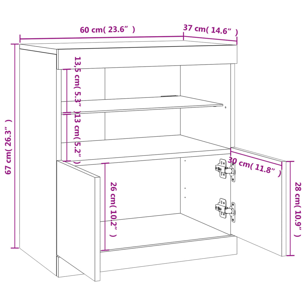 vidaXL Sideboard mit LED-Leuchten Betongrau 60x37x67 cm