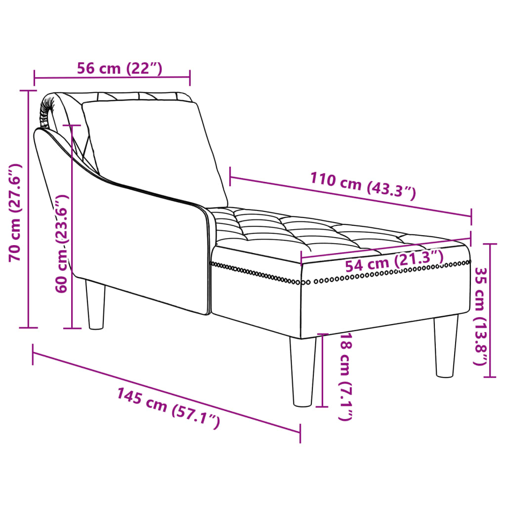 vidaXL Chaiselongue mit Kissen und Rechter Armlehne Weinrot Samt