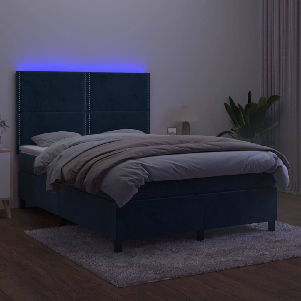 vidaXL Boxspringbett mit Matratze & LED Dunkelblau 140x190 cm Samt