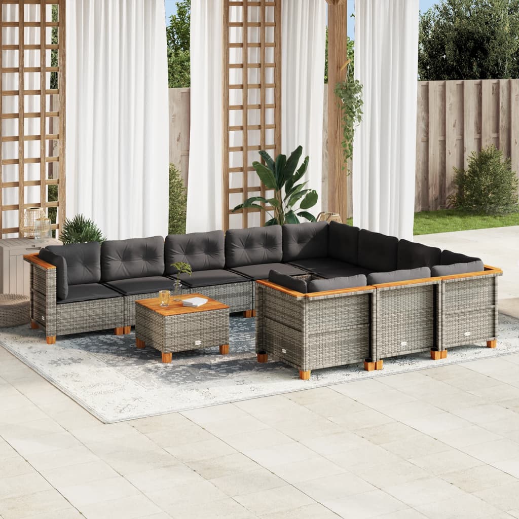 vidaXL 11-tlg. Garten-Sofagarnitur mit Kissen Grau Poly Rattan