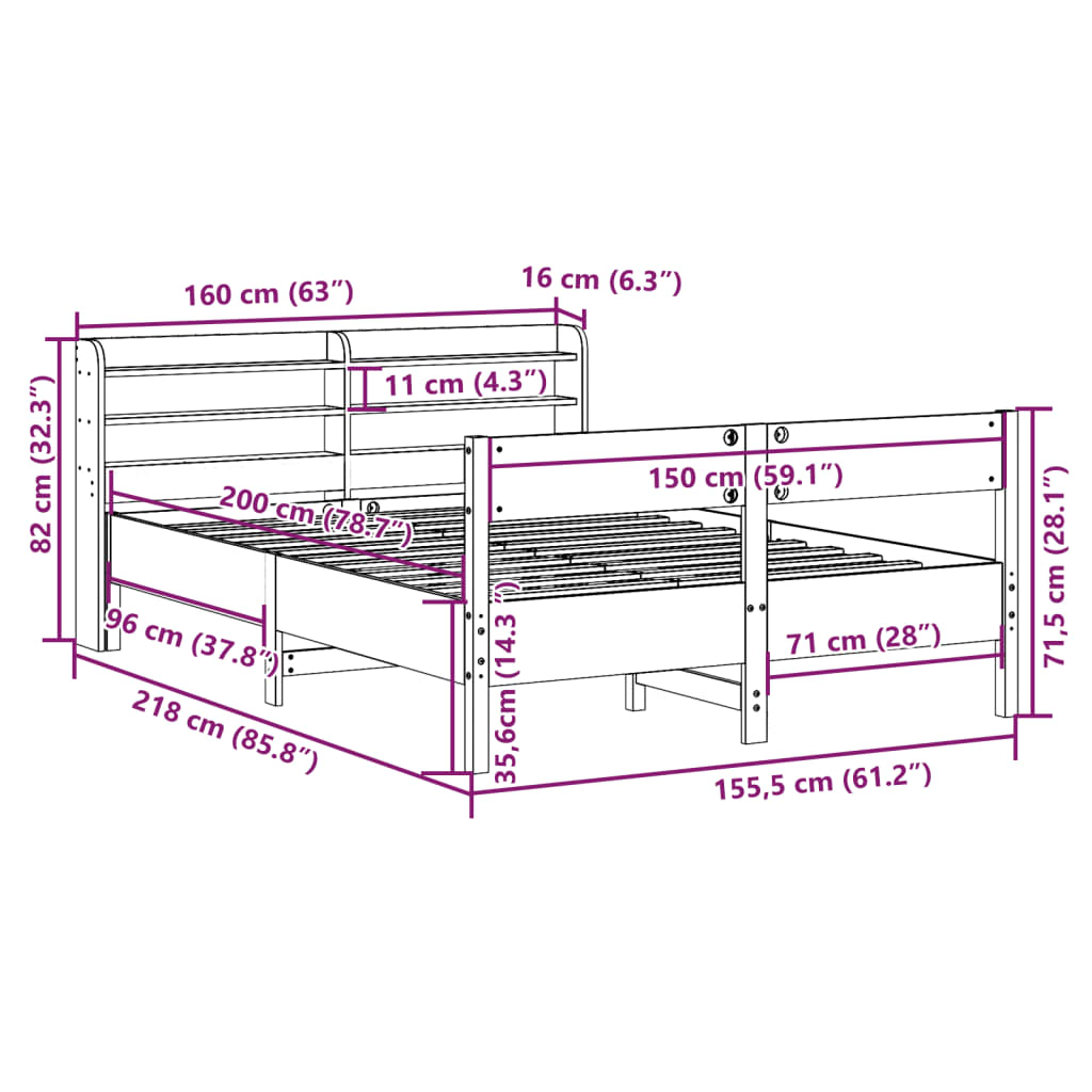 vidaXL Massivholzbett ohne Matratze Weiß 150x200 cm Kiefernholz