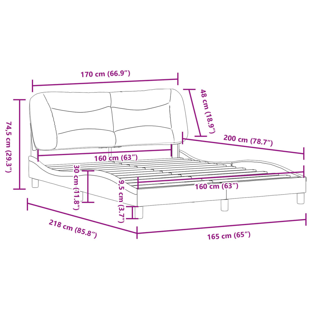 vidaXL Bettgestell mit Kopfteil Cappuccino-Braun 160x200 cm Kunstleder