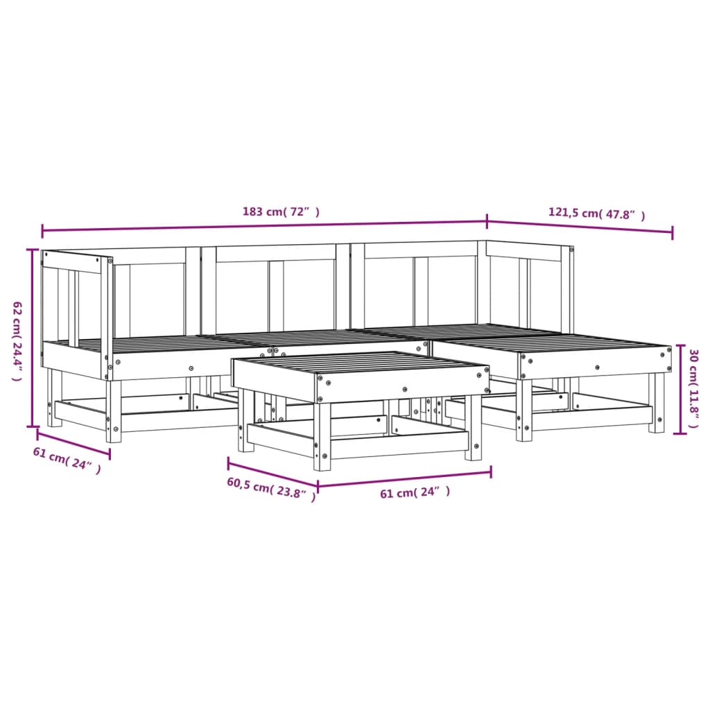 vidaXL 5-tlg. Garten-Lounge-Set Weiß Massivholz Kiefer