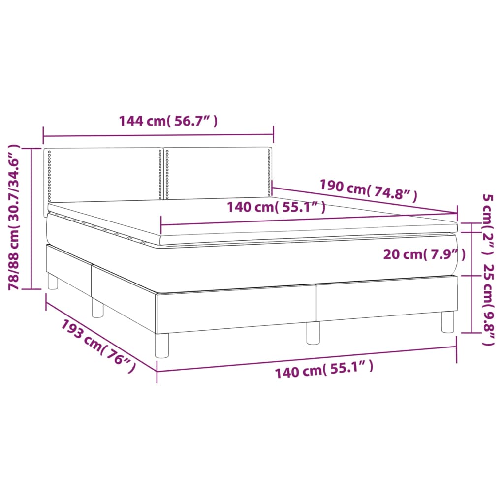 vidaXL Boxspringbett mit Matratze & LED Dunkelgrau 140x190 cm Stoff