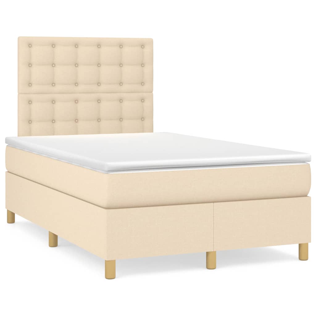 vidaXL Boxspringbett mit Matratze Creme 120x190 cm Stoff