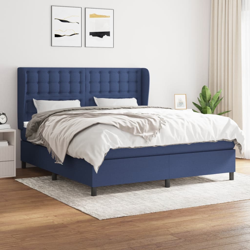 vidaXL Boxspringbett mit Matratze Blau 160x200 cm Stoff